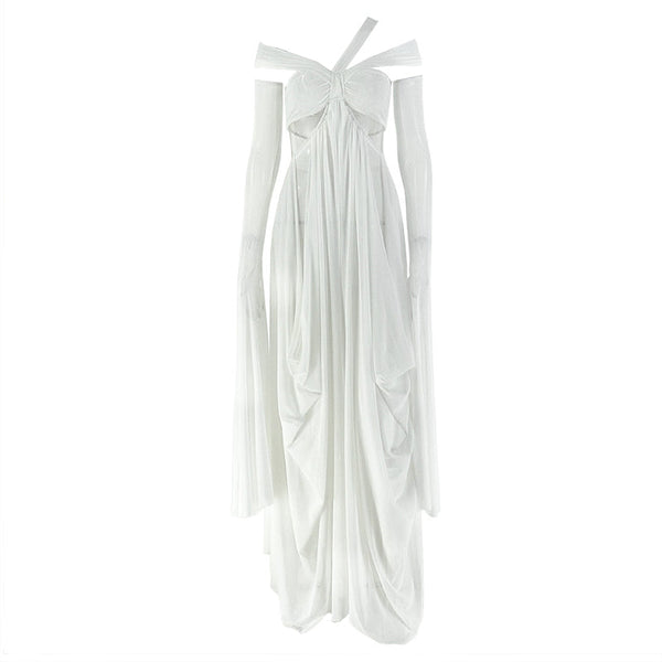 Long sleeve hollow out ruched zip-up maxi dress