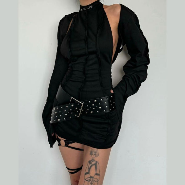 Long sleeve halter backless shrug 2 piece mini dress