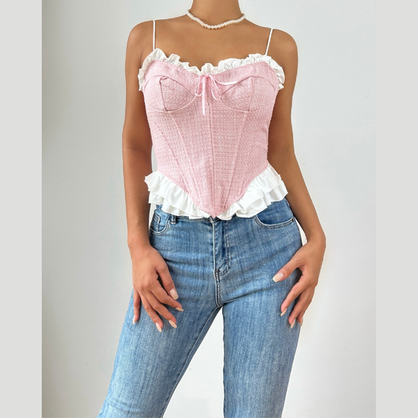 Ruffle corset bowknot lace up cami top