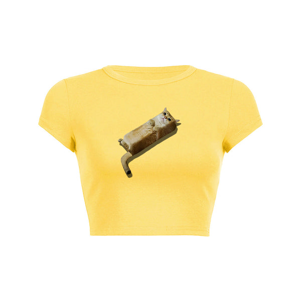 パン猫プリントクロップトップベビーTシャツ