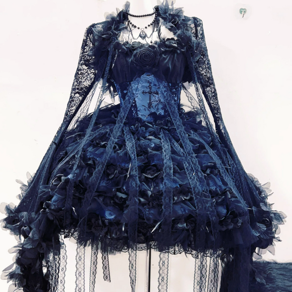 Flower applique feather velvet self tie mini dress