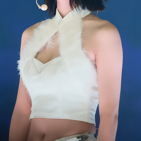 Halter hollow out fluffy crop top
