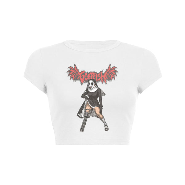 Rebellious Nun Design Crop Top Baby Tee
