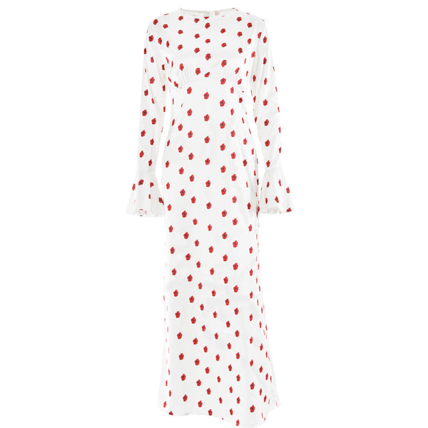 Long flared sleeve flower print zip-up maxi dress
