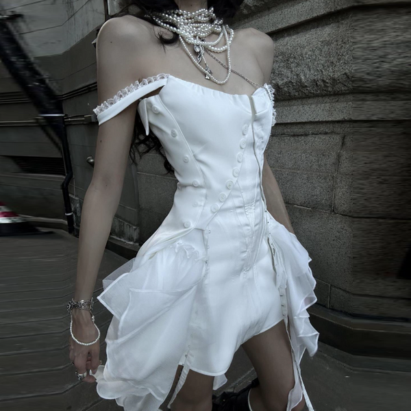 Irregular ruffle lace hem cami mini dress