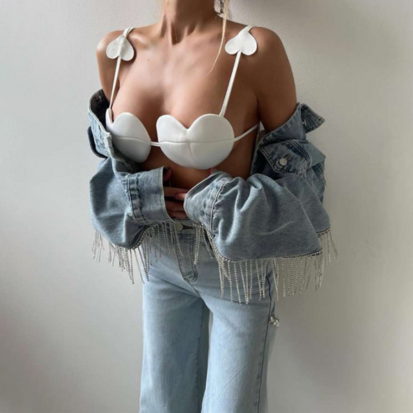 Sweetheart pattern self tie cami top