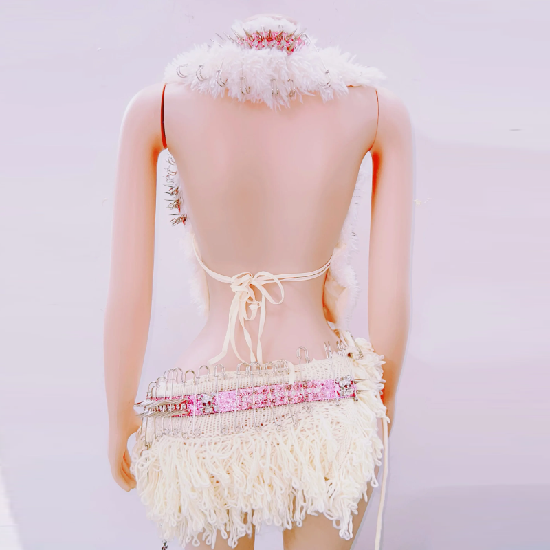 Lace up metal chain hollow out skull applique mini skirt set main image 1