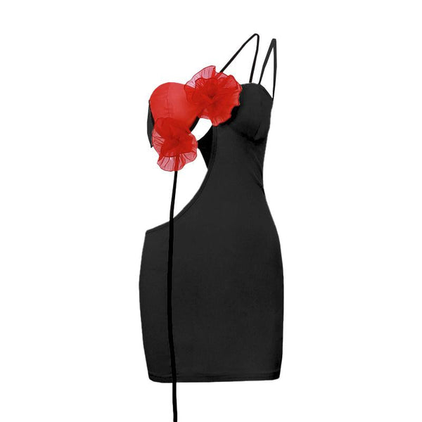 One shoulder flower applique irregular cami mini dress
