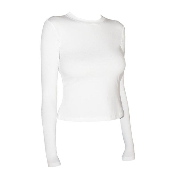 Long sleeve crewneck self tie hollow out top