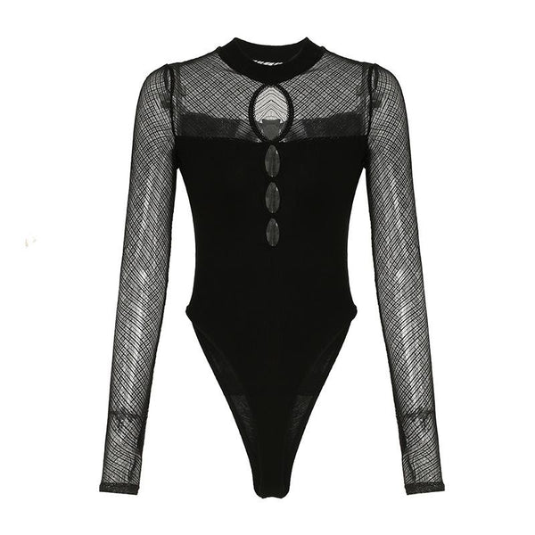 Long sleeve crewneck hollow out bodysuit