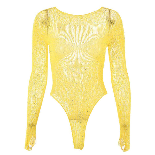 Long sleeve gloves see through beaded bodysuit