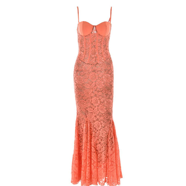 Sweetheart neck lace bustier cami maxi dress