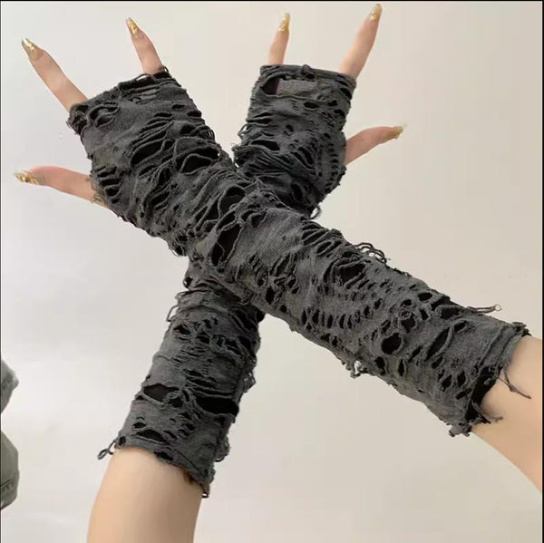 Hollow out solid patchwork gloves
