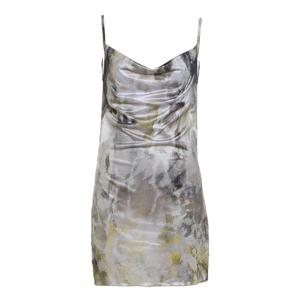 Cowl neck print backless contrast cami mini dress