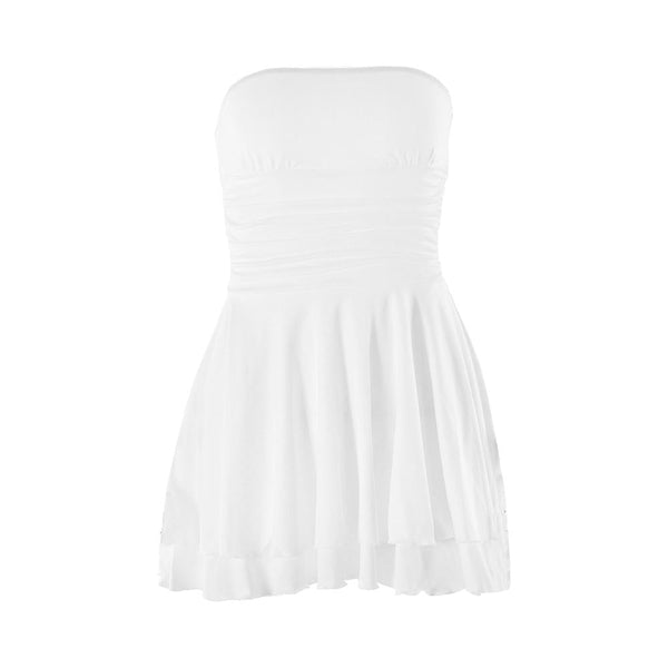 Ruched backless solid ruffle tube mini dress