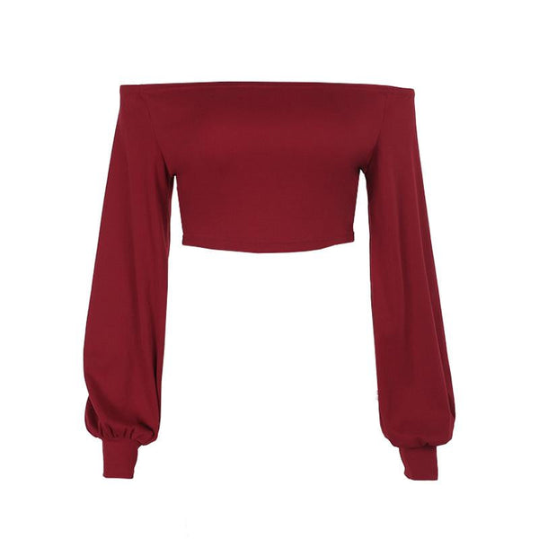 Off shoulder long sleeve ruched solid crop top