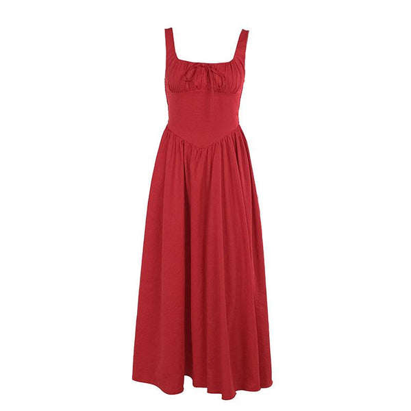 Square neck ruched smocked tank maxi dress