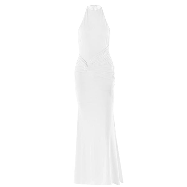 Halter backless knotted ruched maxi dress