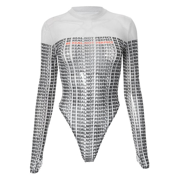 Gloves long sleeve crewneck letter print button bodysuit