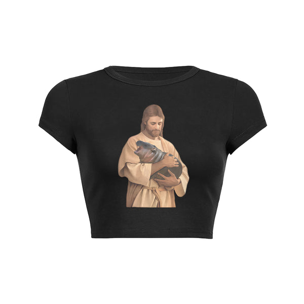 Divine Embrace Moo Deng Crop Top Baby Tee