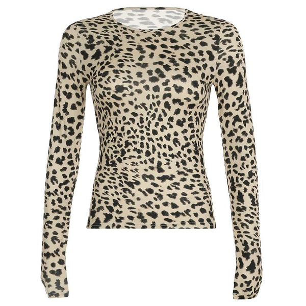 Leopard print long sleeve crewneck top