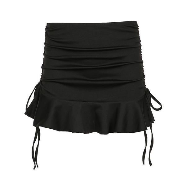 Ruched drawstring A line solid mini skirt