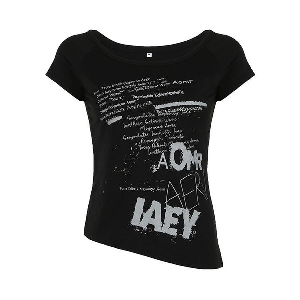 Short sleeve letter print irregular round neck top