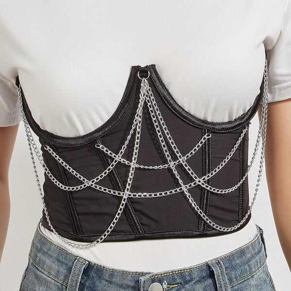 Metal chain lace up adjustable corset