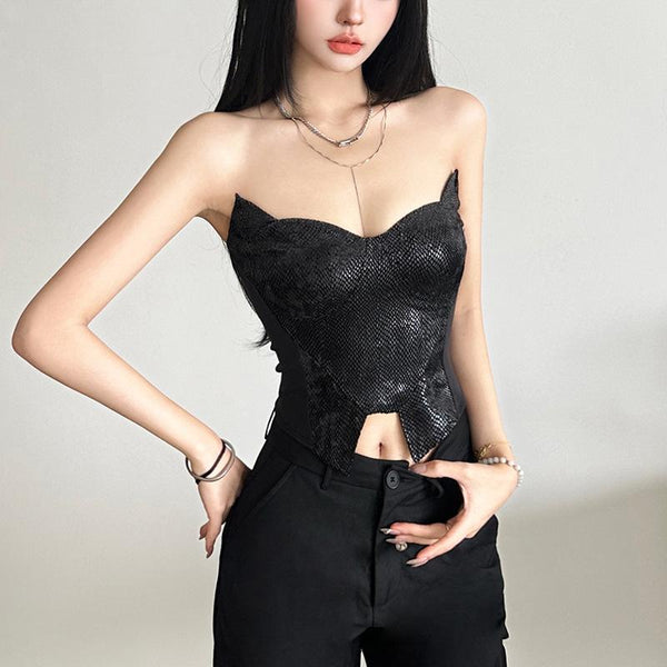 Textured solid backless tube crop top