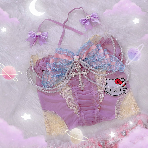 Sweetheart Neck Bustier Bowkbot Hello Kttiy Pattern Cami Top