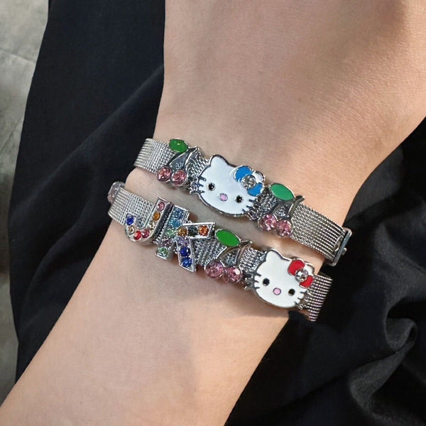 Multicolor rhinestone cherry decor bracelet