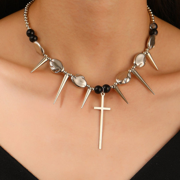 Cross rivet pendant decor choker necklace