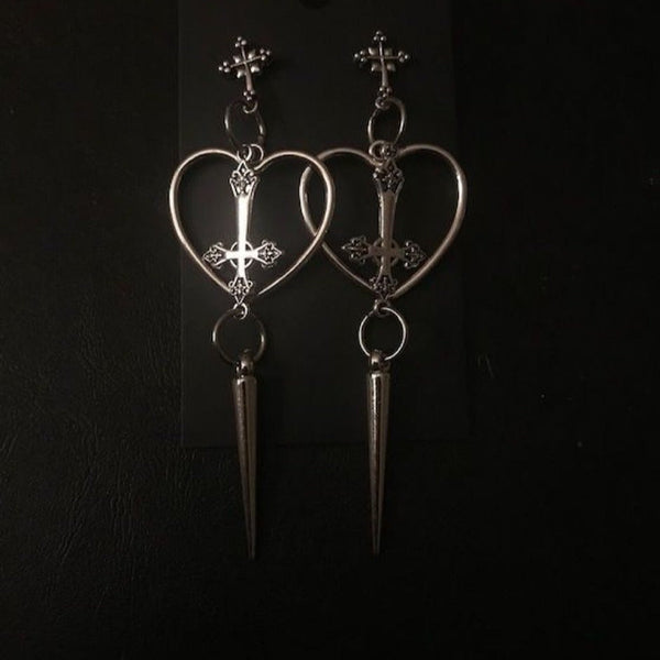 Cross pendant layered earrings