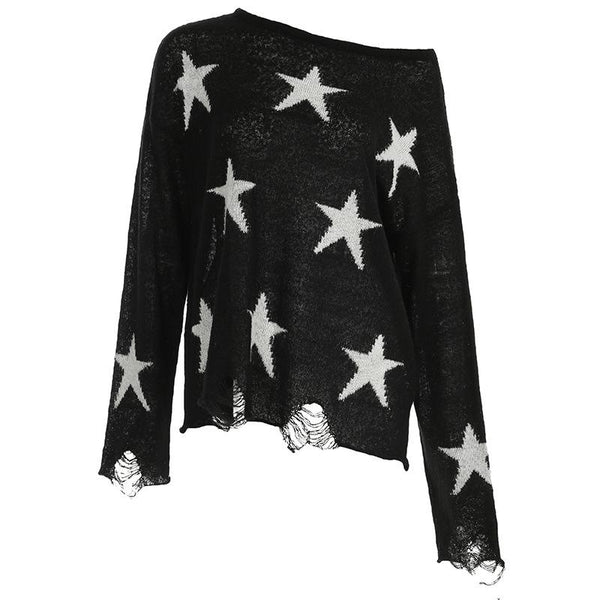 Five-pointed star pattern long sleeve sweater top