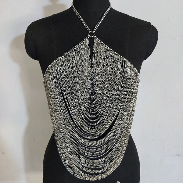 Halter o ring hollow out metal chain top