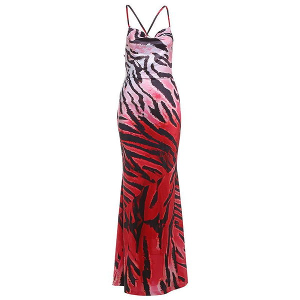 Cowl neck o ring self tie gradient print cami maxi dress