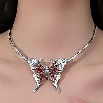 Butterfly rhinestone choker necklace