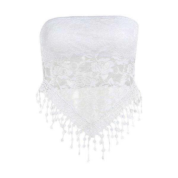 Lace flower embroidery tassels tube top
