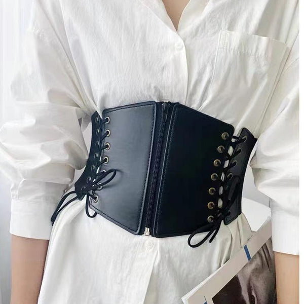 PU leather lace up zip-up corset