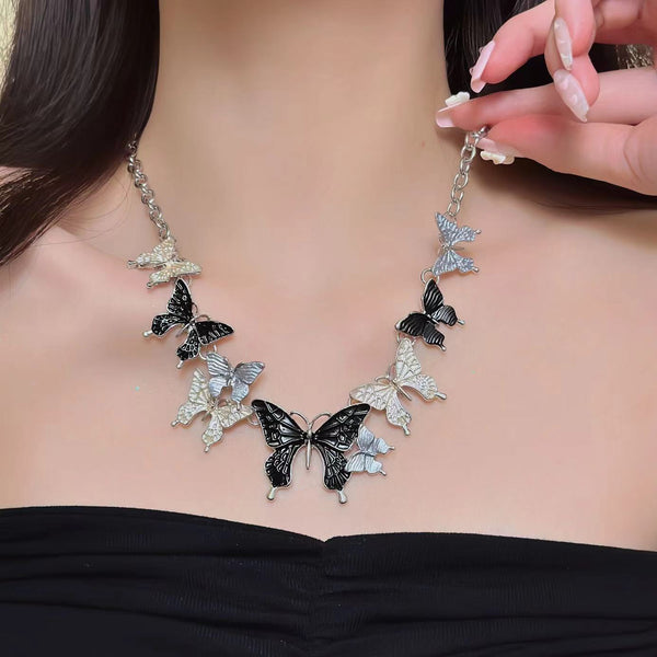 Multicolor butterfly metal chain necklace