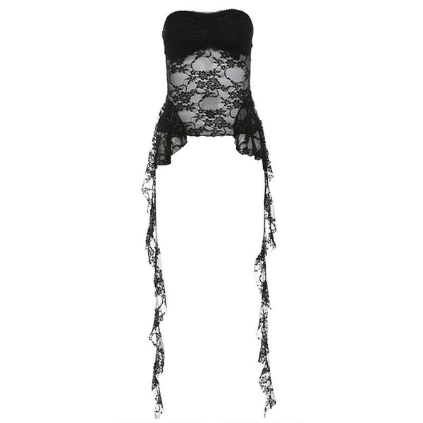 Ruffle lace backless solid tube top