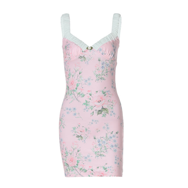 V neck flower print cami mini dress