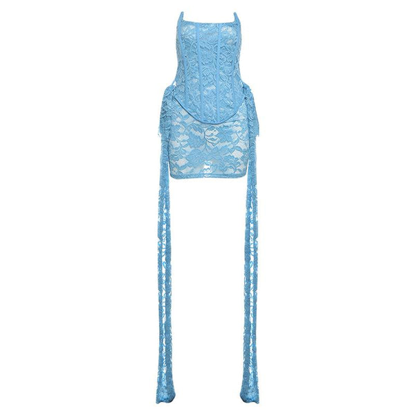 Lace bustier ruched see through tube mini dress