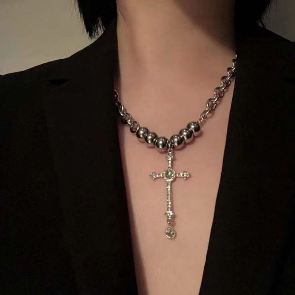 Faux pearl cross pendant necklace