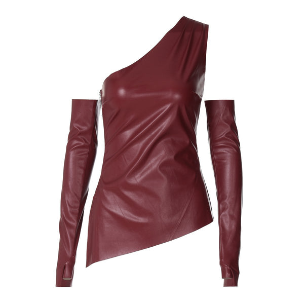 PU leather one shoulder gloves top