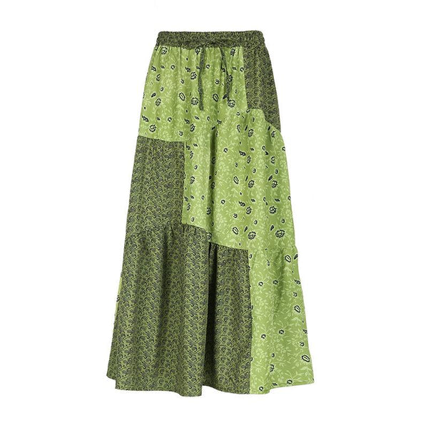 Contrast print self tie ruched maxi skirt