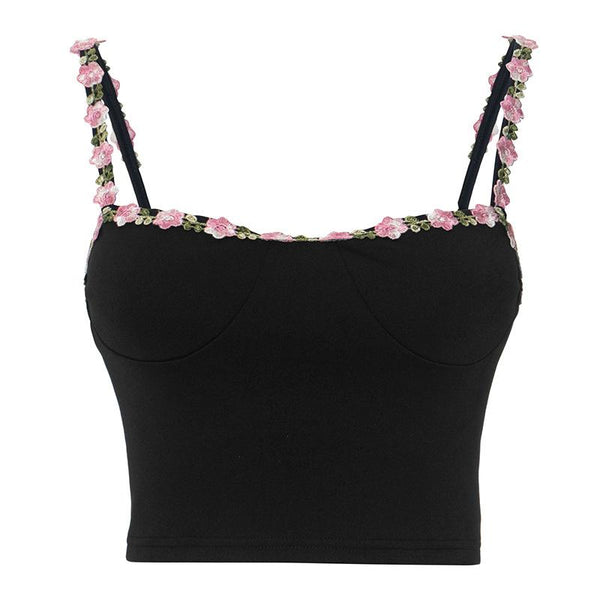 Embroidery backless solid cami crop top