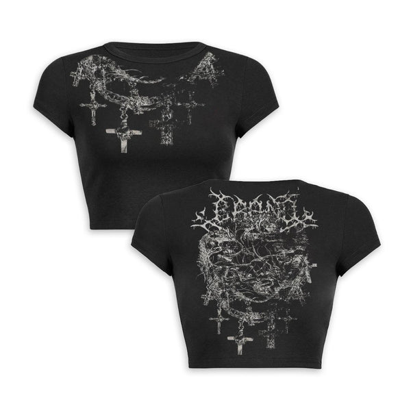 Dark Crucifix Crop Top Baby Tee