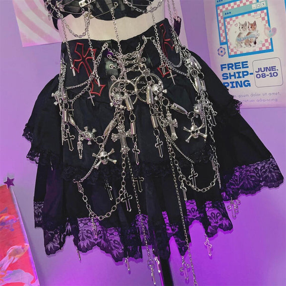 Halter metallic skull pattern ruched mini skirt set