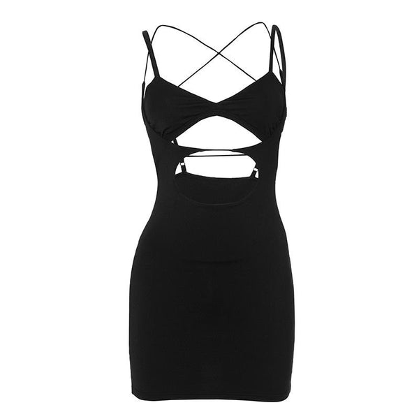 Hollow out cross back backless cami mini dress